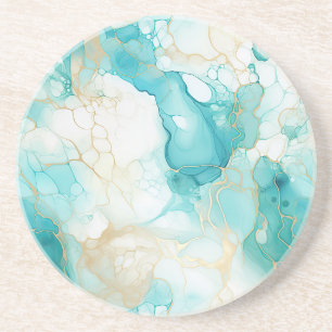 Dessous De Verre En Grès Marbre blanc d'or Aqua Mint