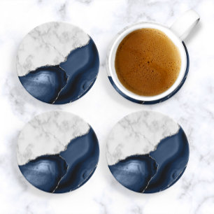 Dessous De Verre En Grès Marbre blanc Marine Blue Agate Parties scintillant