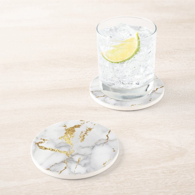 Dessous De Verre En Grès Marbre de grès Dessous de verre blanc (Côté)