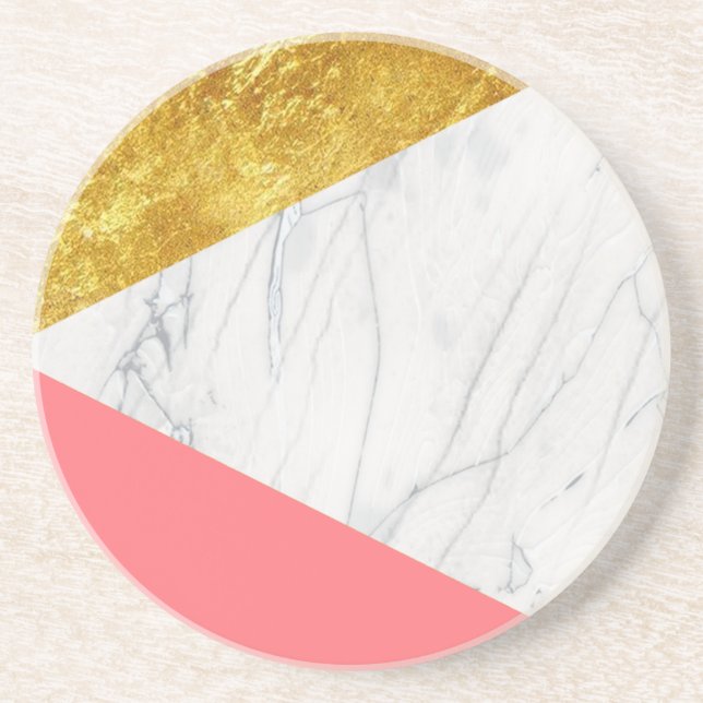 Dessous De Verre En Grès Marbre de saumon d'or blanc (Devant)