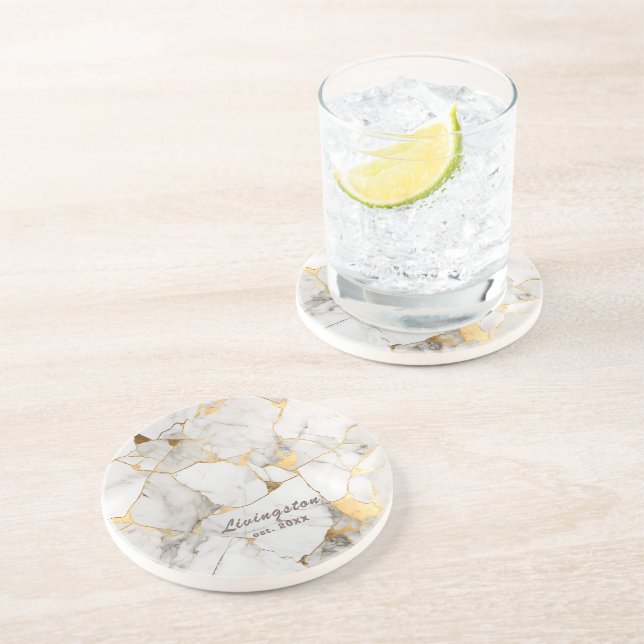 Dessous De Verre En Grès Marbre d'or noir établi personnalisé (Côté)