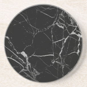 Dessous De Verre En Grès Marbre noir et argent de la veine