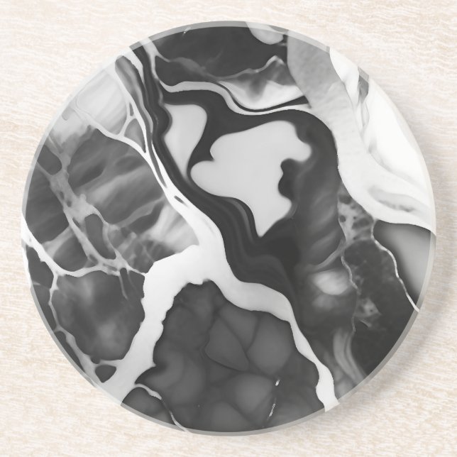 Dessous De Verre En Grès Marbre noir et blanc tendance (Devant)