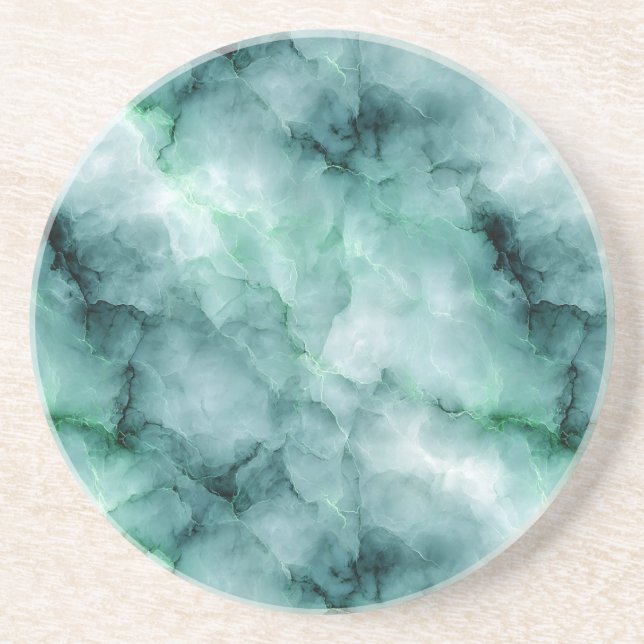 Dessous De Verre En Grès Marbre - Texture semblable en vert menthe clair (Devant)