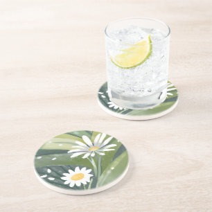 Dessous De Verre En Grès Marguerites de printemps Jardin floral blanc aqu