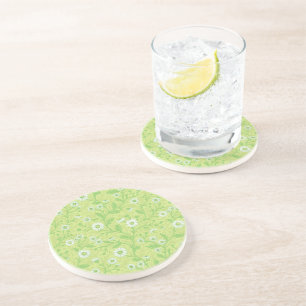 Dessous De Verre En Grès Marguerites en blanc et vert sur fond vert miel