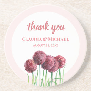 Dessous De Verre En Grès Mariage Alliums Fleur Rose Violet Aquarelle