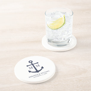 Dessous De Verre En Grès Mariage Ancre bleu marine