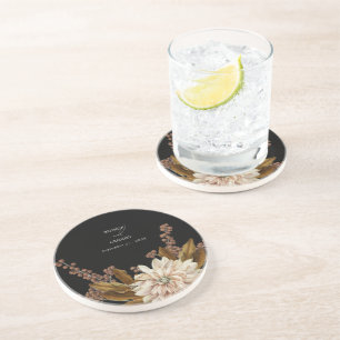 Dessous De Verre En Grès Mariage de automne d'aquarelle noire florale d'aut