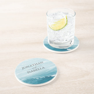 Dessous De Verre En Grès Mariage d'été au bord de la mer bleue ondulée ombr