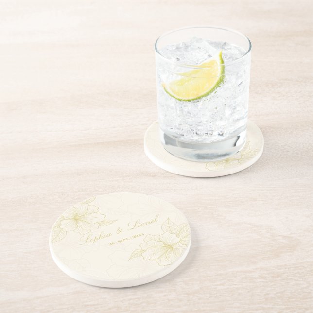 Dessous De Verre En Grès Mariage floral minimaliste élégant (Côté)