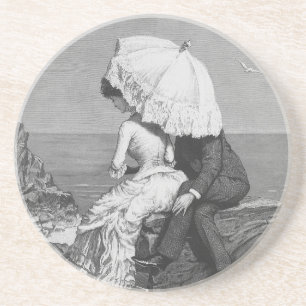 Dessous De Verre En Grès Mariage Vintage, Jeunes Mariés au Bord de la Mer