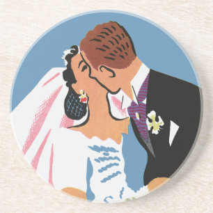 Dessous De Verre En Grès Mariage vintage, Mariée rétro et baiser de chambre