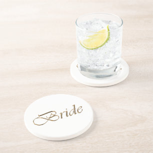 Dessous De Verre En Grès Mariée, écriture or élégant chic blanc