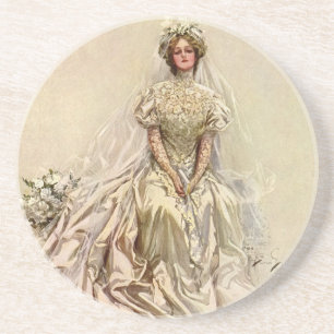 Dessous De Verre En Grès Mariée victorienne vintage, portrait de mariage an