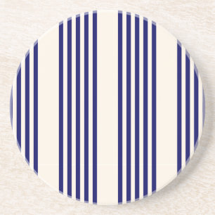 Dessous De Verre En Grès Marine bleu et beige cinq bandes motif