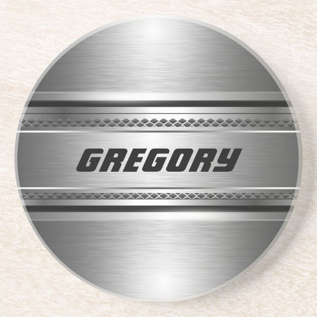 Dessous De Verre En Grès Masculine Faux Grandes Argent Design Monogramme (Devant)