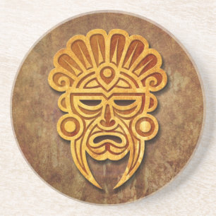 Dessous De Verre En Grès Masque maya en pierre