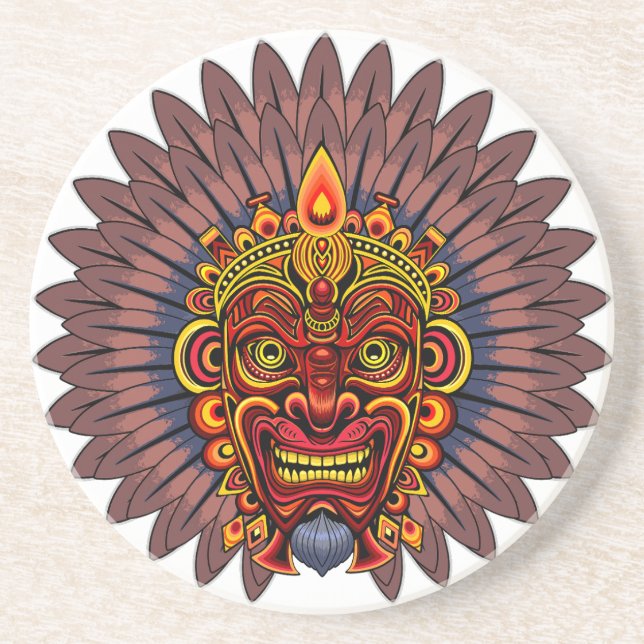 Dessous De Verre En Grès Masque rituel du roi guerrier tribal (Devant)