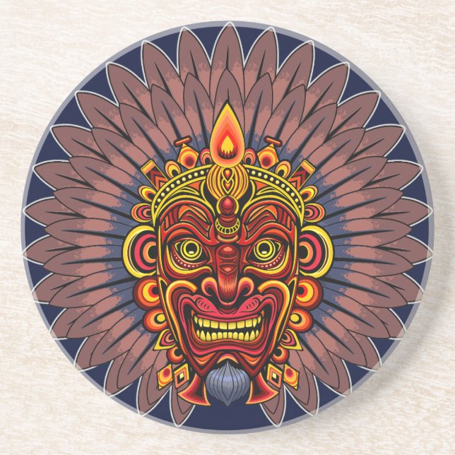 Dessous De Verre En Grès Masque rituel du roi guerrier tribal (Devant)