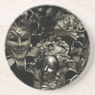 Dessous De Verre En Grès Masques de masquerade gothiques noir et blanc