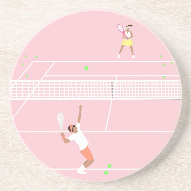 Dessous De Verre En Grès Match de tennis rose Pastel moderne (Devant)