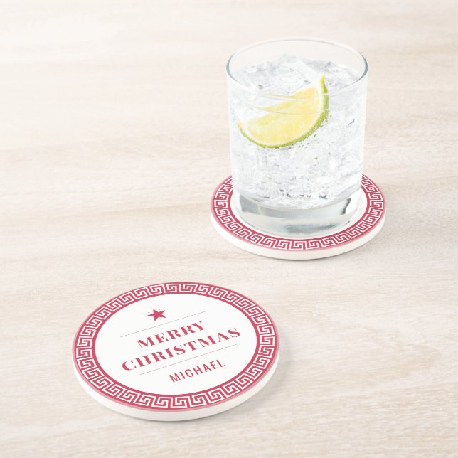 Dessous De Verre En Grès Merry Christmas Modern Chic Elegant Red Holiday  (Côté)