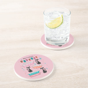 Dessous De Verre En Grès Mi-siècle folie Starburst rose Pyrex Chats