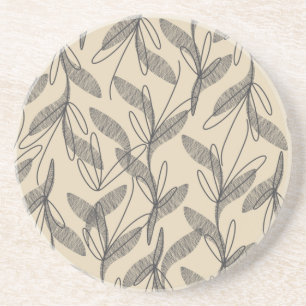Dessous De Verre En Grès Mi-siècle Moderne Rétro Botanique Gris Beige