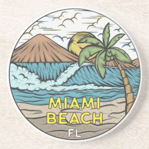 Dessous De Verre En Grès Miami Beach Florida Vintage