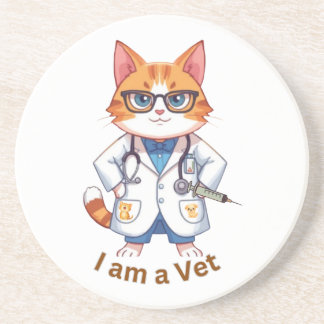 Dessous De Verre En Grès Mignon Chat Vétérinaire "Je suis un Vétérinaire" D