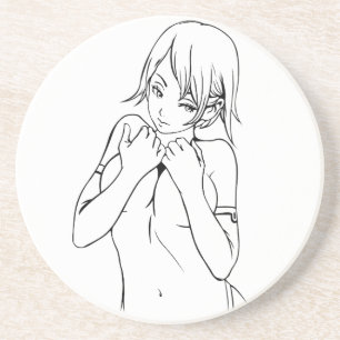 Dessous De Verre En Grès Mignonne fille Anime, Noir