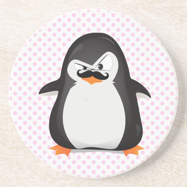 Dessous De Verre En Grès Mignons Pingouins Blancs Et Moustache Amusante (Devant)