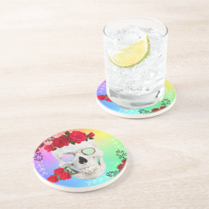 Dessous De Verre En Grès Mikitiez crâne rose baroqueart arc-en-ciel roche 