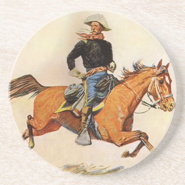 Dessous De Verre En Grès Militaire vintage, officier de cavalerie par Remin (Devant)