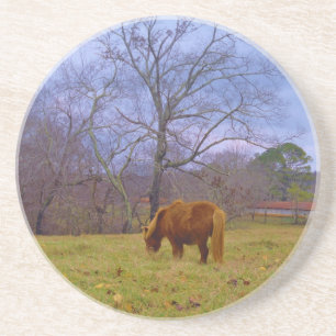 Dessous De Verre En Grès Miniature brun cheval bleu ciel