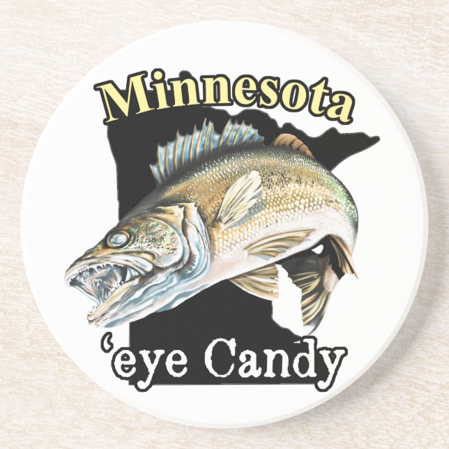 Dessous De Verre En Grès Minnesota 'Eye Candy Funny Walleye Pêche (Devant)