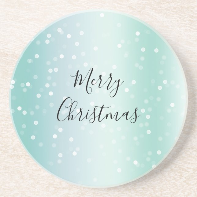 Dessous De Verre En Grès Mint White Bokeh Dots Celebration (Devant)