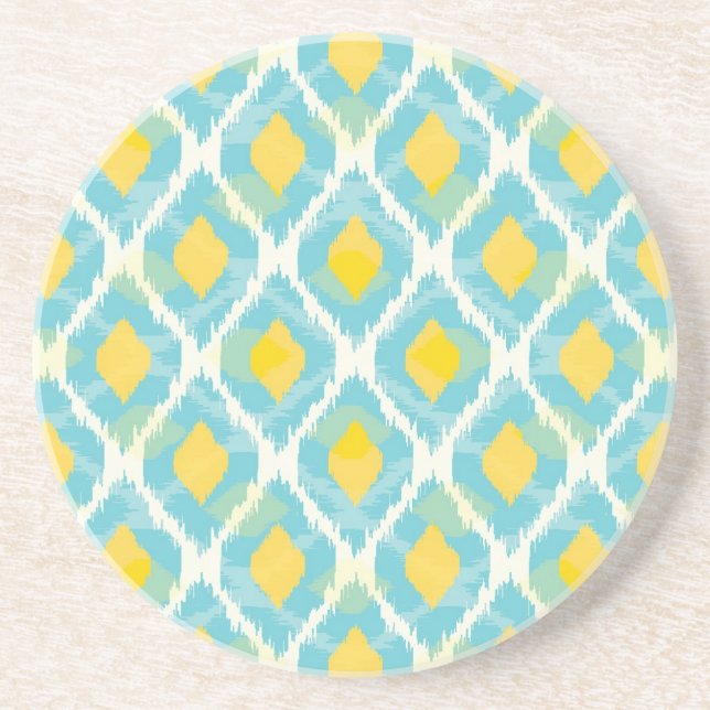 Dessous De Verre En Grès Mode jaune bleue d'ikat tribal moderne (Devant)