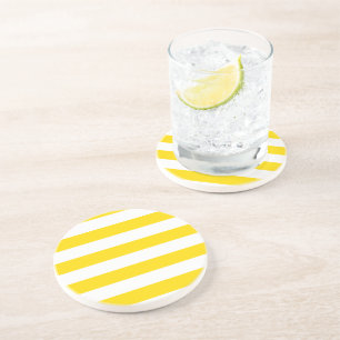 Dessous De Verre En Grès Modèle blanc jaune rayé grès rond