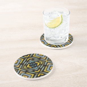 Dessous De Verre En Grès Modèle de bande de roulement de pneu bleu or noir