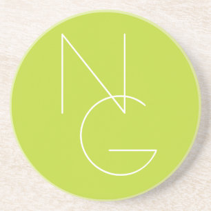Dessous De Verre En Grès Modern 2 Overlapping Initials   Lime Green
