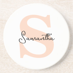Dessous De Verre En Grès Moderne Élégant Monogramme Initial Rose Personnali