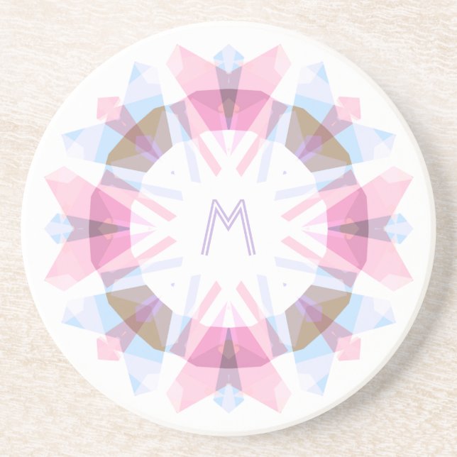 Dessous De Verre En Grès Moderne Rétro Monogramme Initial Rose Bleu Fantais (Devant)