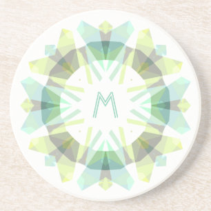 Dessous De Verre En Grès Moderne Rétro Monogramme Initiale Vert Gris Fantai