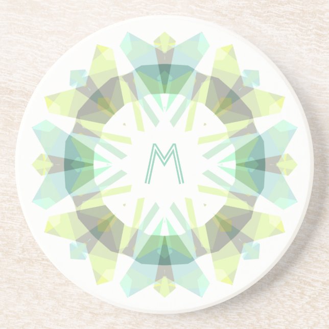 Dessous De Verre En Grès Moderne Rétro Monogramme Initiale Vert Gris Fantai (Devant)