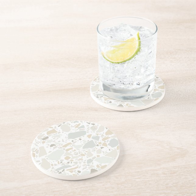 Dessous De Verre En Grès Moderne Simple Terrazzo Carrelage blanc (Côté)