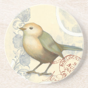 Dessous De Verre En Grès Moineau jaune et vert sur l'arrière - plan vintage