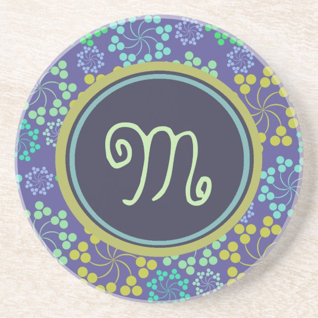 Dessous De Verre En Grès Monogramme Abstrait Funky Blue Floral (Devant)