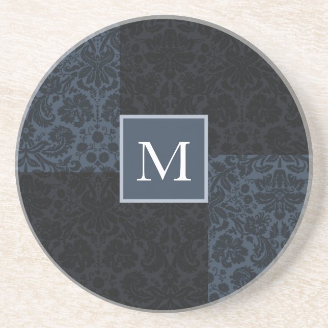 Dessous De Verre En Grès monogramme bleu damé (Devant)